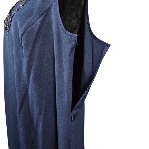 Maya Brooke Two-Piece Sleeveless And Crop Navy Blue Sequins Jacket Dress - Picture 5 of 16